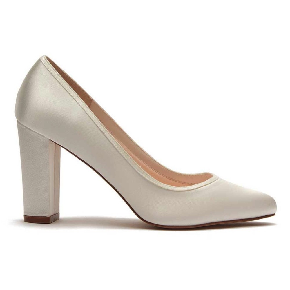 Photograph of Rainbow Club Keily Dyeable Ivory Satin Block Heel Court Shoes