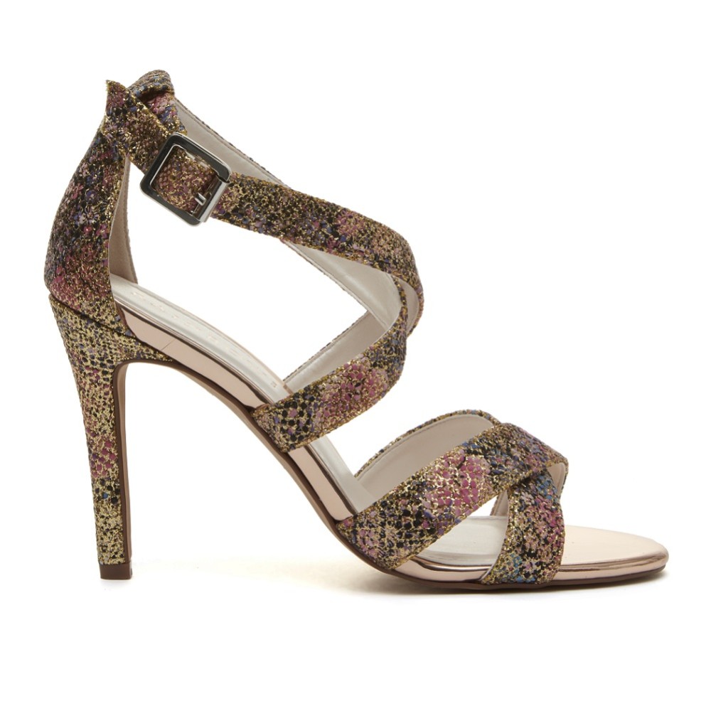 Photograph of Rainbow Club Reese Gold Glitter Bomb Floral Strappy Sandals