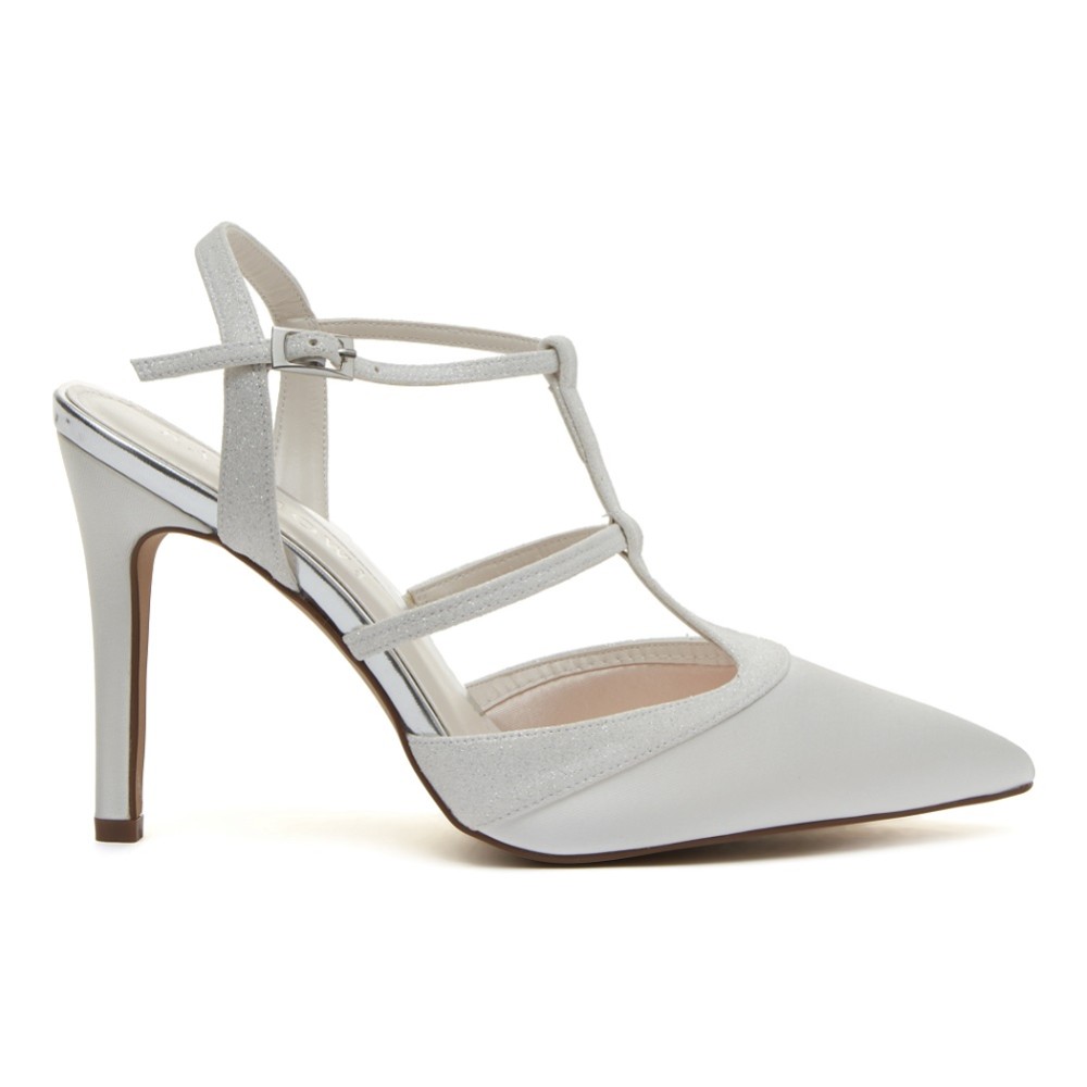 Photograph of Rainbow Club Rita Ivory Satin and Glitter Strappy Court Shoes