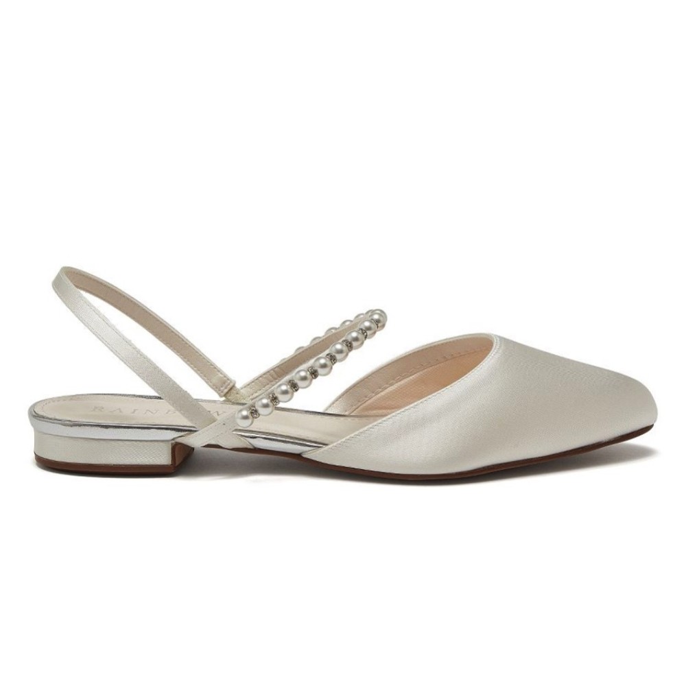 Photograph of Rainbow Club Romi Dyeable Ivory Satin Slingback Pumps with Pearl Detail