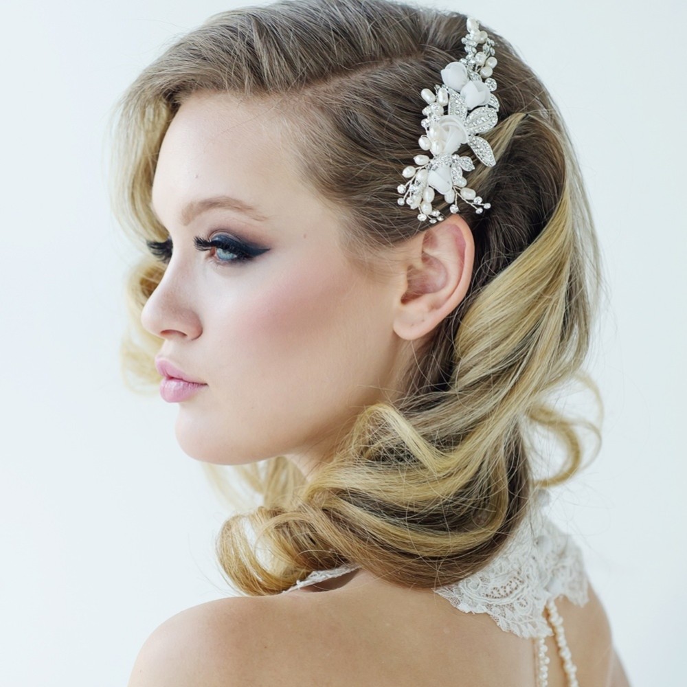 Photograph of SassB Freya Luxe Floral Pearl and Diamante Wedding Hair Comb