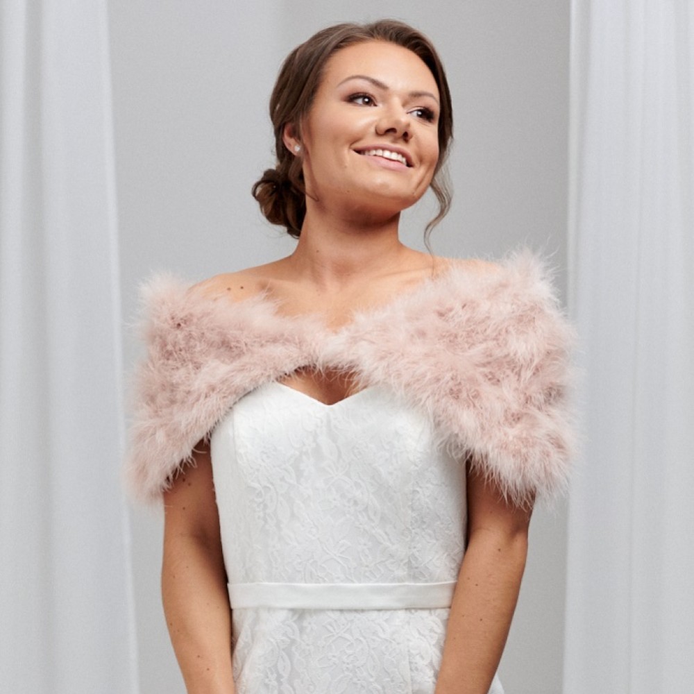 Photograph of Scarlet Blush Feather Bridal Stole