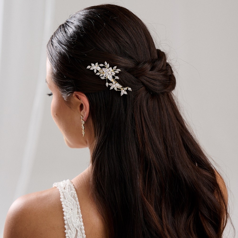 Sierra Gold Floral Crystal Wedding Hair Clip