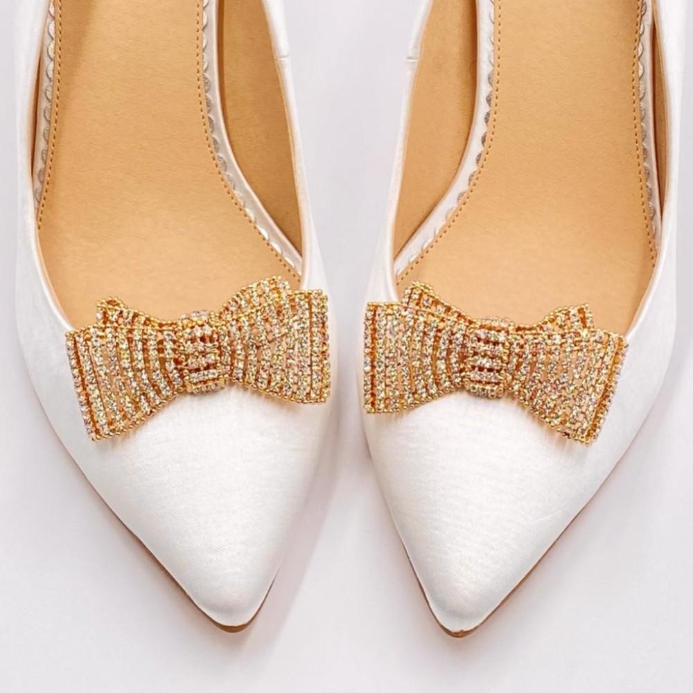 Tiffany Gold Diamante Bow Shoe Clips