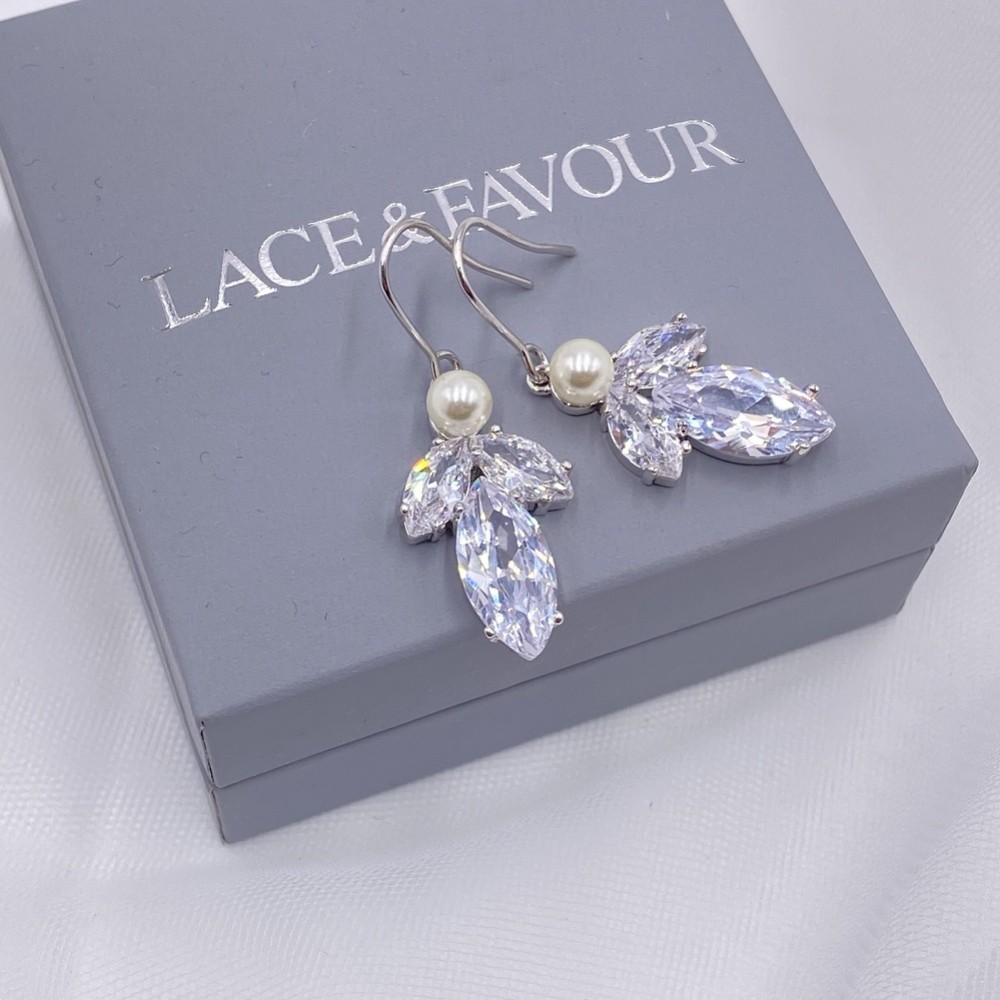 Photograph of Vermont Silver Pearl and Crystal Drop Earrings