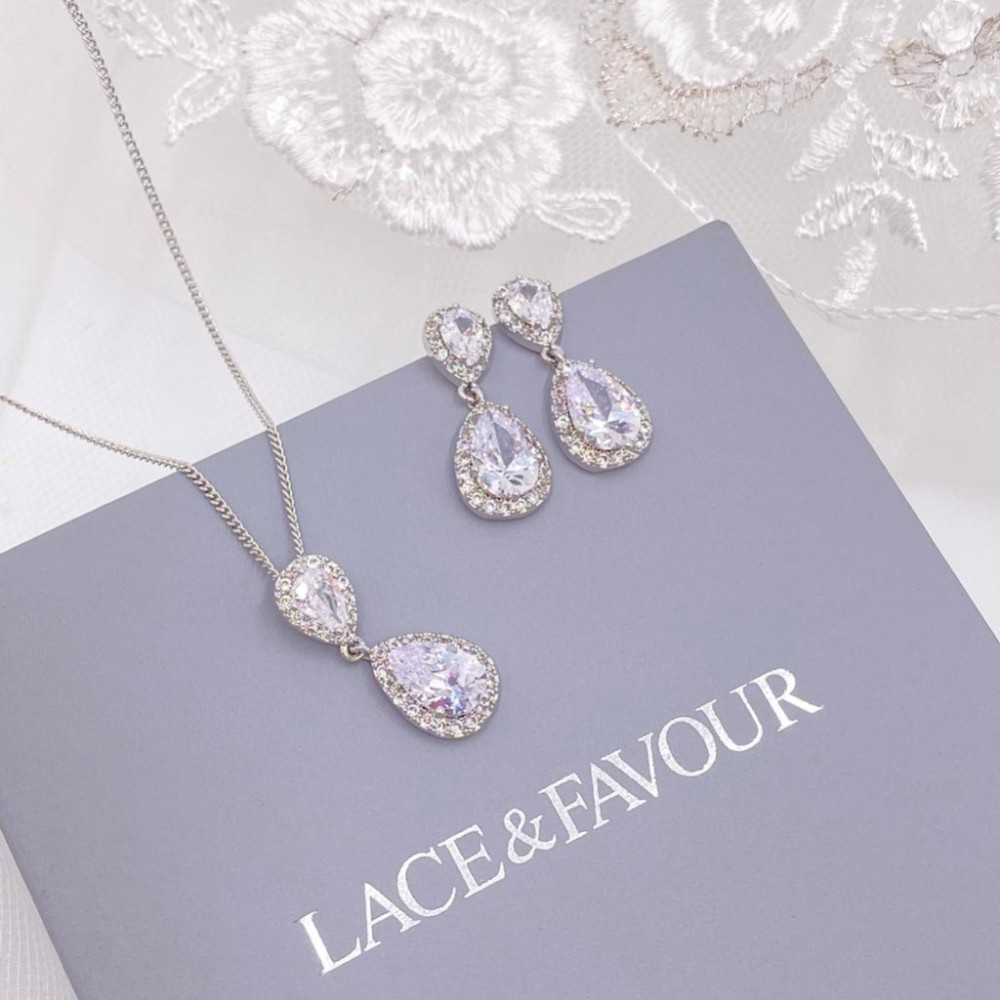 Photograph of Zara Silver Teardrop Crystal Wedding Jewellery Set