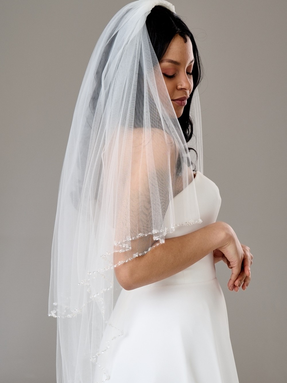 Photograph of Arlington Two Tier Bead and Sequin Edge Bridal Veil