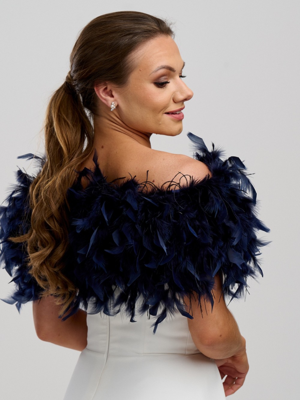 Bardot Navy Ostrich Feather Bridal Stole