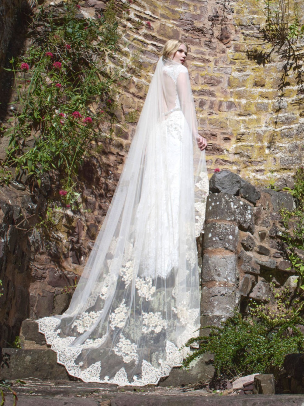 Joyce Jackson Windsor Single Tier Veil with Beaded Lace Motifs and Edging