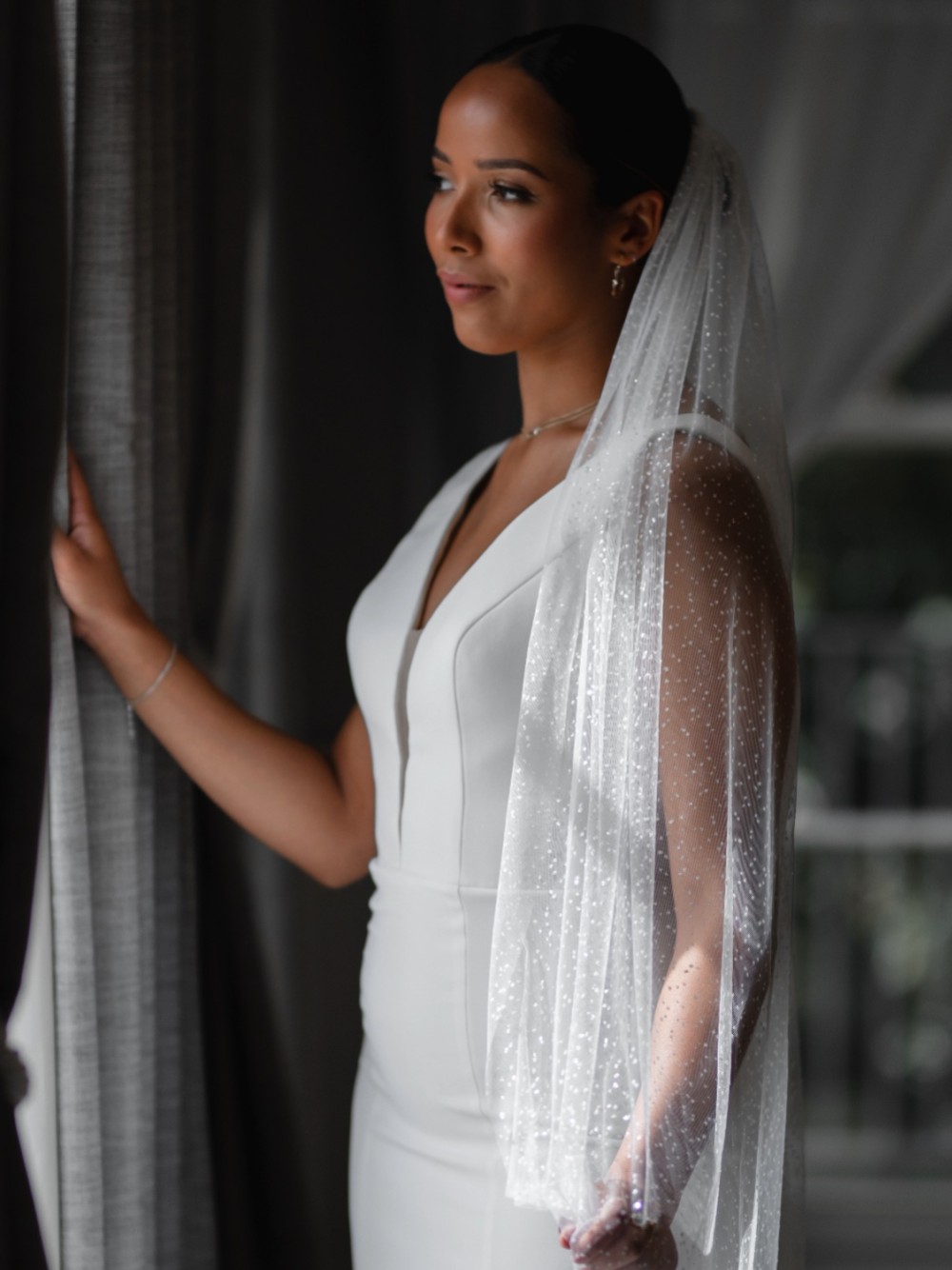 Photograph of Linzi Jay Sparkly Tulle Single Tier Bridal Veil LA602