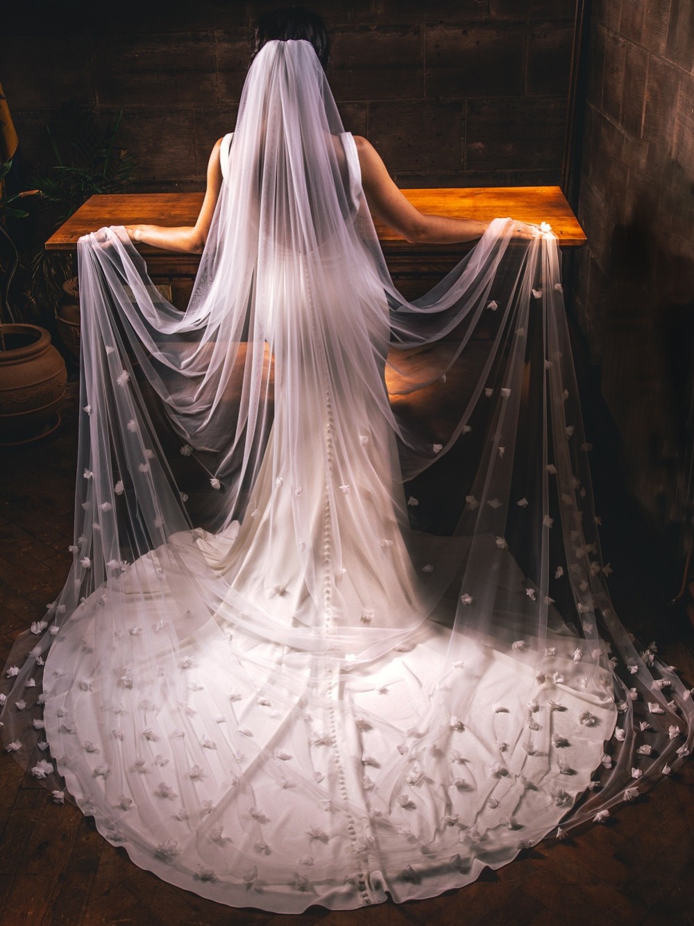 Photograph of Perfect Bridal Ivory Single Tier 3D Flowers Cathedral Veil