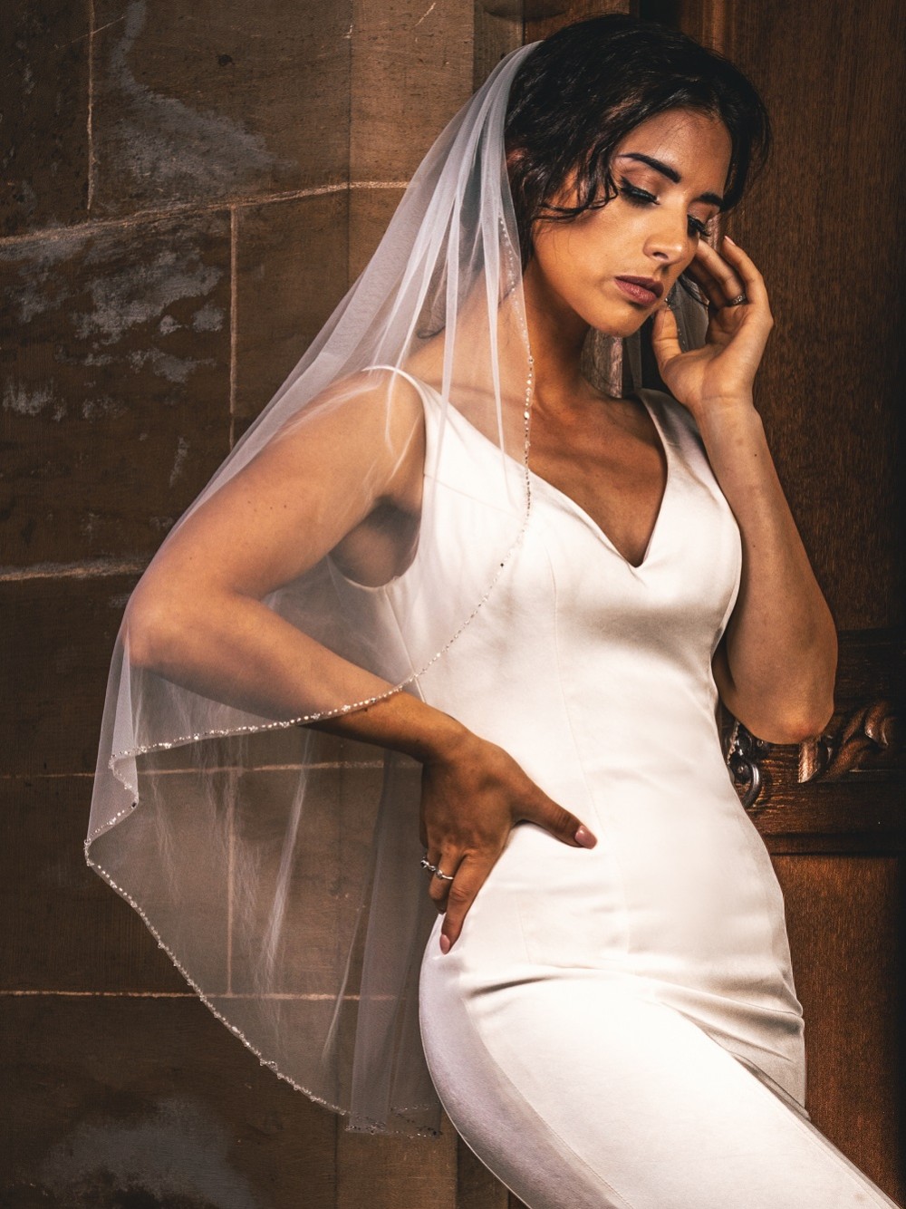Photograph: Perfect Bridal Ivory Single Tier Beaded Edge Bridal Veil