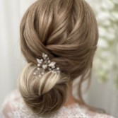 Photograph: Épingle à cheveux de mariage en argent, feuilles et perles d'octobre