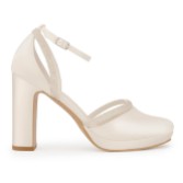 Photograph: Avalia Mary Ivory Satin and Silver Glitter Block Heel Ankle Strap Shoes