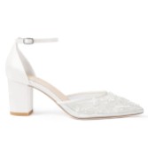 Photograph: Bella Belle Thea Ivory Floral Embroidered Mesh Ankle Strap Block Heels