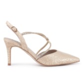 Photograph: Capollini Charlotte Gold Dorado Nubuck Leather Diamante Cross Strap Slingbacks