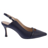 Photograph: Capollini Emory Navy Leather Mid Heel Slingbacks with Patent Strap