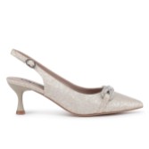 Photograph: Capollini Sabrina Champagne Nubuck Leather Diamante Slingback Kitten Heels