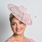 Photograph: Dusky Pink Diamante Bow Large Sinamay Disk Wedding Fascinator