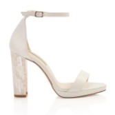 Photograph: Freya Rose Dove Ivory Suede Mother of Pearl Block Heel Ankle Strap Sandals