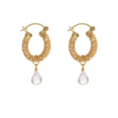 Photograph: Freya Rose Gold Weave Mini Hoop Earrings with Rose Quartz Crystals