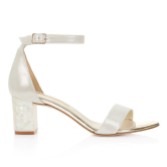 Fotografia: Freya Rose Martene Midi Sandali con tacco a blocco in pelle scamosciata color champagne