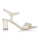 Photograph: Freya Rose Martina Midi Champagne Suede Mother of Pearl Block Heel Sandals