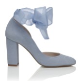 Photograph: Harriet Wilde Hetty Blue Suede Organza Tie Up Block Heel Court Shoes