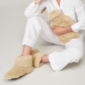 Photograph: Helen Moore Cream Faux Sheepskin Slipper Boots