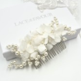 Photograph: Hydrangea Ivory Fabric Flowers and Pearl Bridal Hair Comb