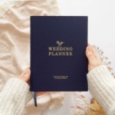 Fotografia: Libro planner per matrimoni in lino di cotone blu con bordi dorati