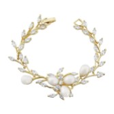 Photograph: Lola Freshwater Pearl and Crystal Leaves Wedding Bracelet (Gold)