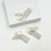 Photograph: Mirabelle Set of 3 Ivory Ceramic Flower and Pearl Mini Hair Combs