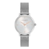 Fotograf: Olivia Burton Bee 28mm Ultra Slim Metallic Weiß und Silber Mesh Uhr