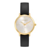 Photograph: Olivia Burton Montre Bee 28mm Ultra Slim Gold and Black Leather Strap