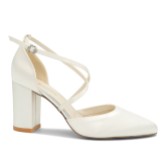 Photograph: Paradox London Alysha Ivory Dyeable Satin Cross Strap Block Heel Court Shoes