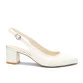 Photograph: Paradox London Andrienne Ivory Satin Satin Low Block Heel Slingbacks