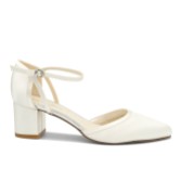 Photograph: Paradox London Aviana Ivory Satin Low Block Heel Ankle Strap Court Shoes