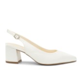 Photograph: Paradox London Bessy Dyeable Ivory Satin Wide Fit Slingback Low Block Heels