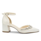 Photograph: Paradox London Cinta Dyeable Ivory Satin Crystal Block Heel Ankle Strap Shoes
