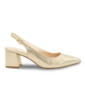 Photograph: Paradox London Flynn Champagne Shimmer Wide Fit Low Block Heel Slingbacks (escarpins à bas talons)