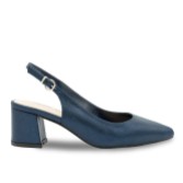 Photograph: Paradox London Flynn Navy Shimmer Wide Fit Low Block Heel Slingbacks (escarpins à bas talons)