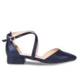 Photograph: Paradox London Irene Navy Navy Cross Strap Low Block Heels (talons aiguilles)