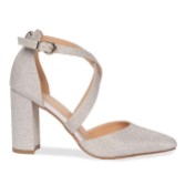 Photograph: Paradox London Reagan Silver Cross Strap Block Heel Court Shoes