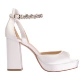 Photograph: Perfect Bridal Camden Dyeable Ivory Satin Block Heel Platform Sandals with Crystal Strap