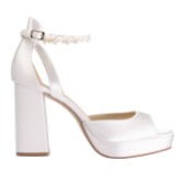 Photograph: Perfect Bridal Camden Dyeable Ivory Satin Block Heel Platform Sandals with Keshi Pearl Strap (ST10)