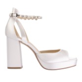 Photograph: Perfect Bridal Camden Dyeable Ivory Satin Block Heel Platform Sandals with Pearl and Crystal Strap (ST07)