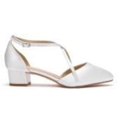 Photograph: Perfect Bridal Deena Dyeable Ivory Satin Cross Strap Block Heels (Wide Fit)