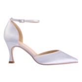 Photograph: Perfect Bridal Devon Bleu Satin Mid Heel Ankle Strap Court Shoes