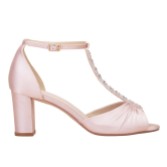 Photograph: Perfect Bridal Dolly Blush Satin Block Heel Diamante T-Bar Sandals (Sandales à talon bloc en satin)